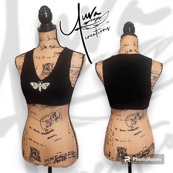 UPCYCLED Cropped  Cut & Distressed V-Neck Tank Top - Picture 1 of 8